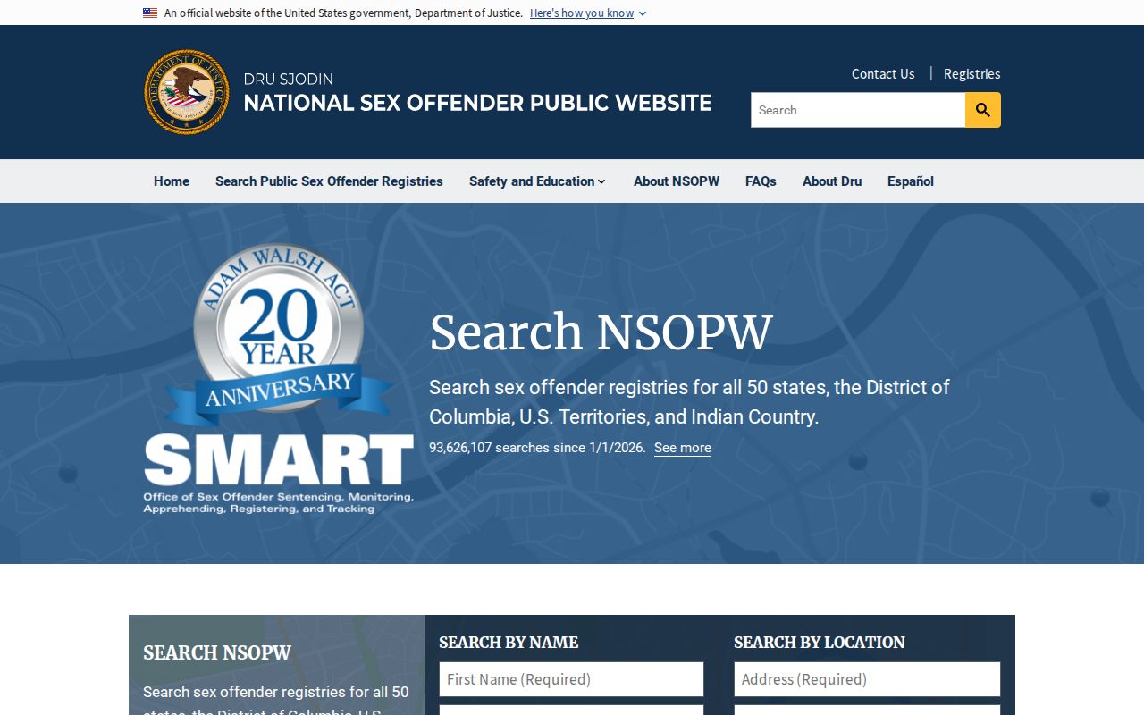 National NSOPW gateway used with a Bedford County sex offender search