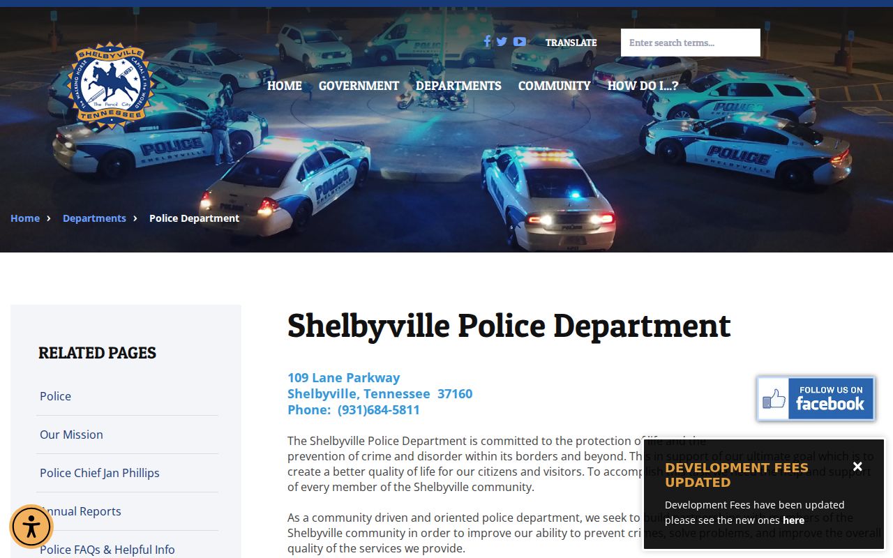 Shelbyville Police Department source for Bedford County criminal records